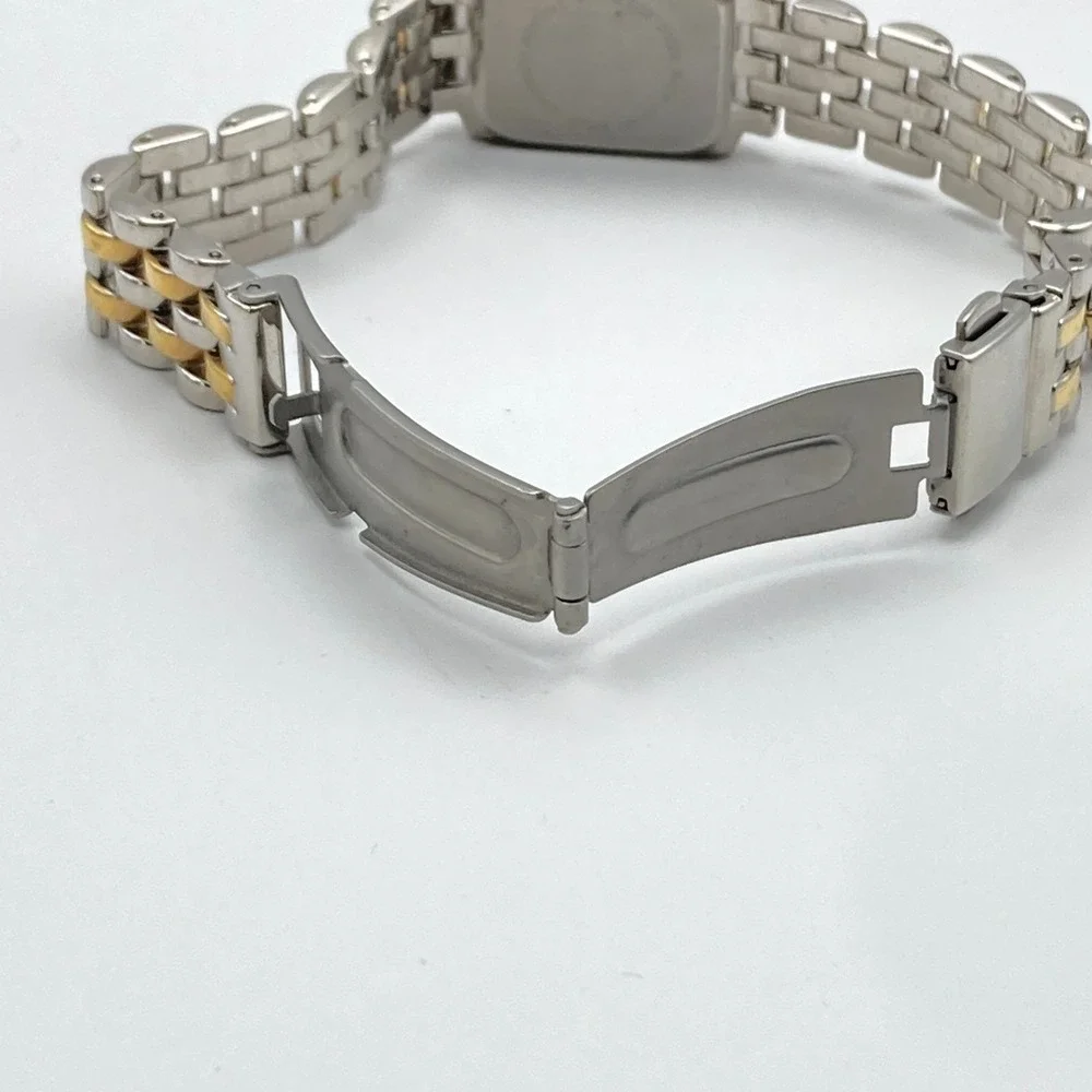 Womens Tank Watch Gold Silver Two Tone 19mm Crystals Bling New Battery 6.5
